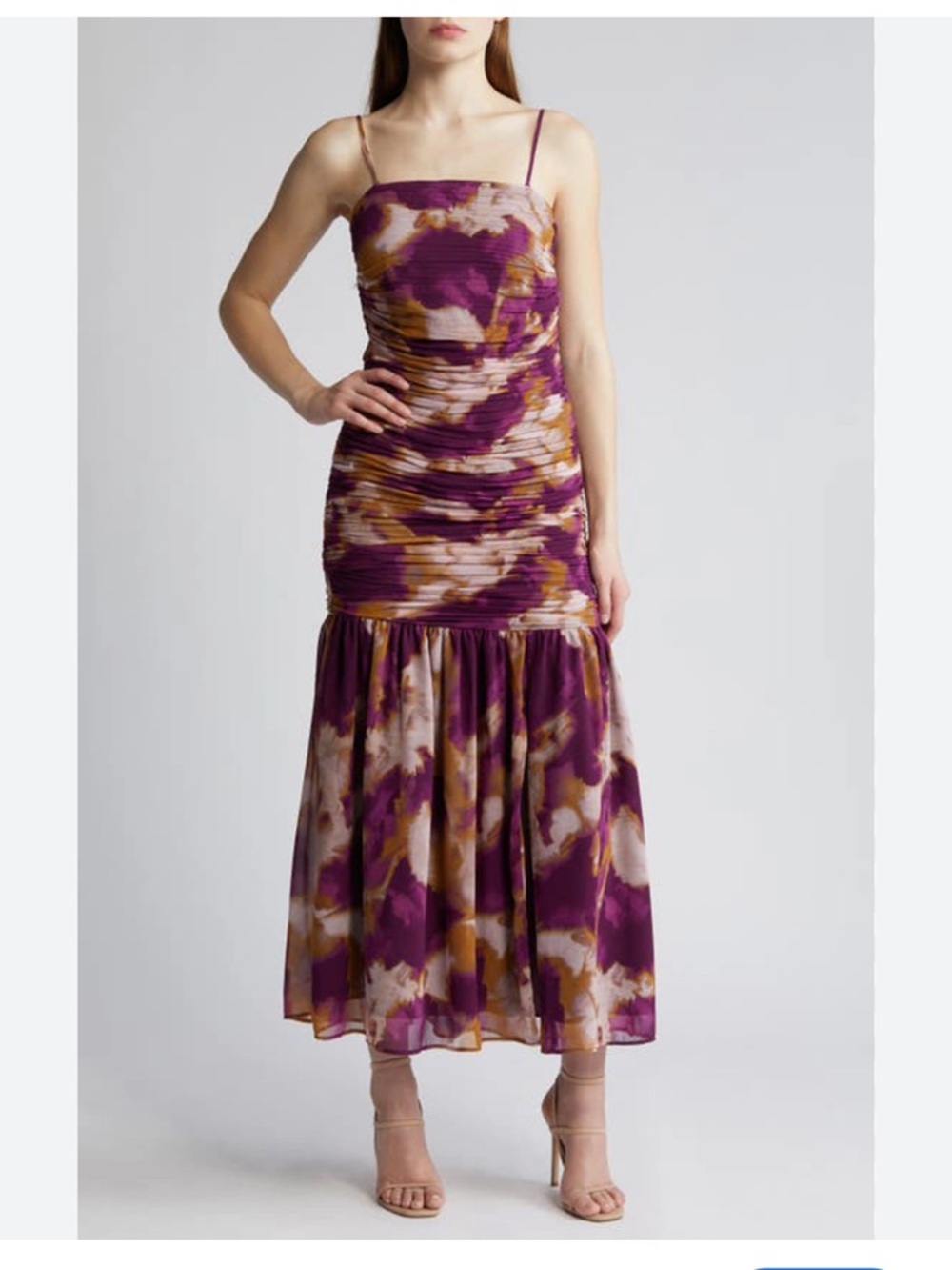 CHELSEA28 Abstract Print Ruched Dress IN PURPLE MULTI MINERAL DIFFUSE‎ sz XL